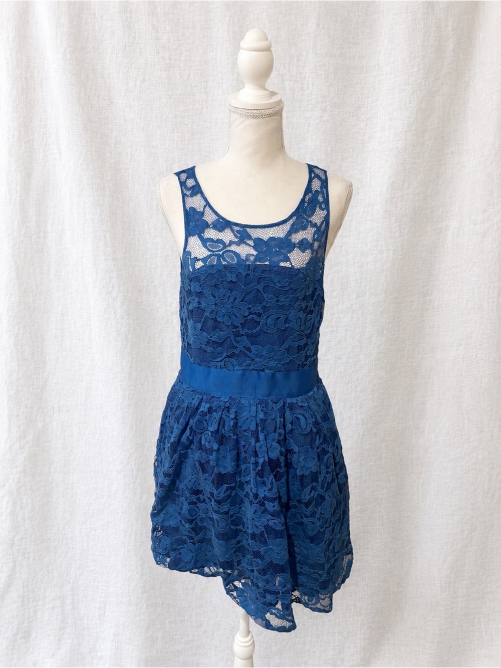 BB Dakota Royal Blue Lace Fit-and-Flare Mini Dress
